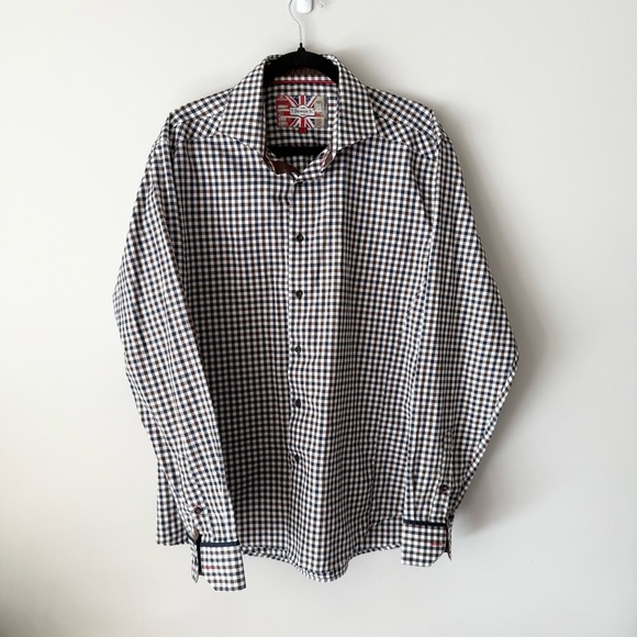 7 Downie St Plaid Brown Checkered Button Shirt - Picture 1 of 15